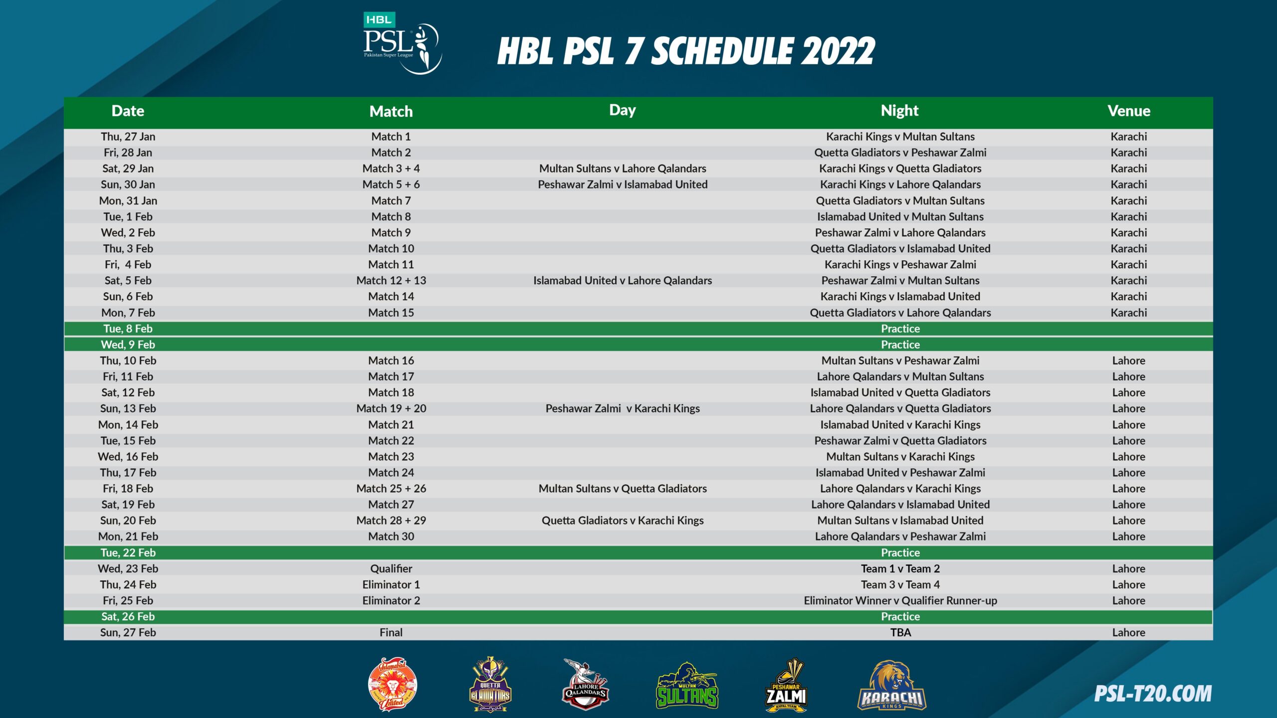 PSL Schedule 2022 (Pakistan Super League Season 7) PSL 7 Schedule 2022